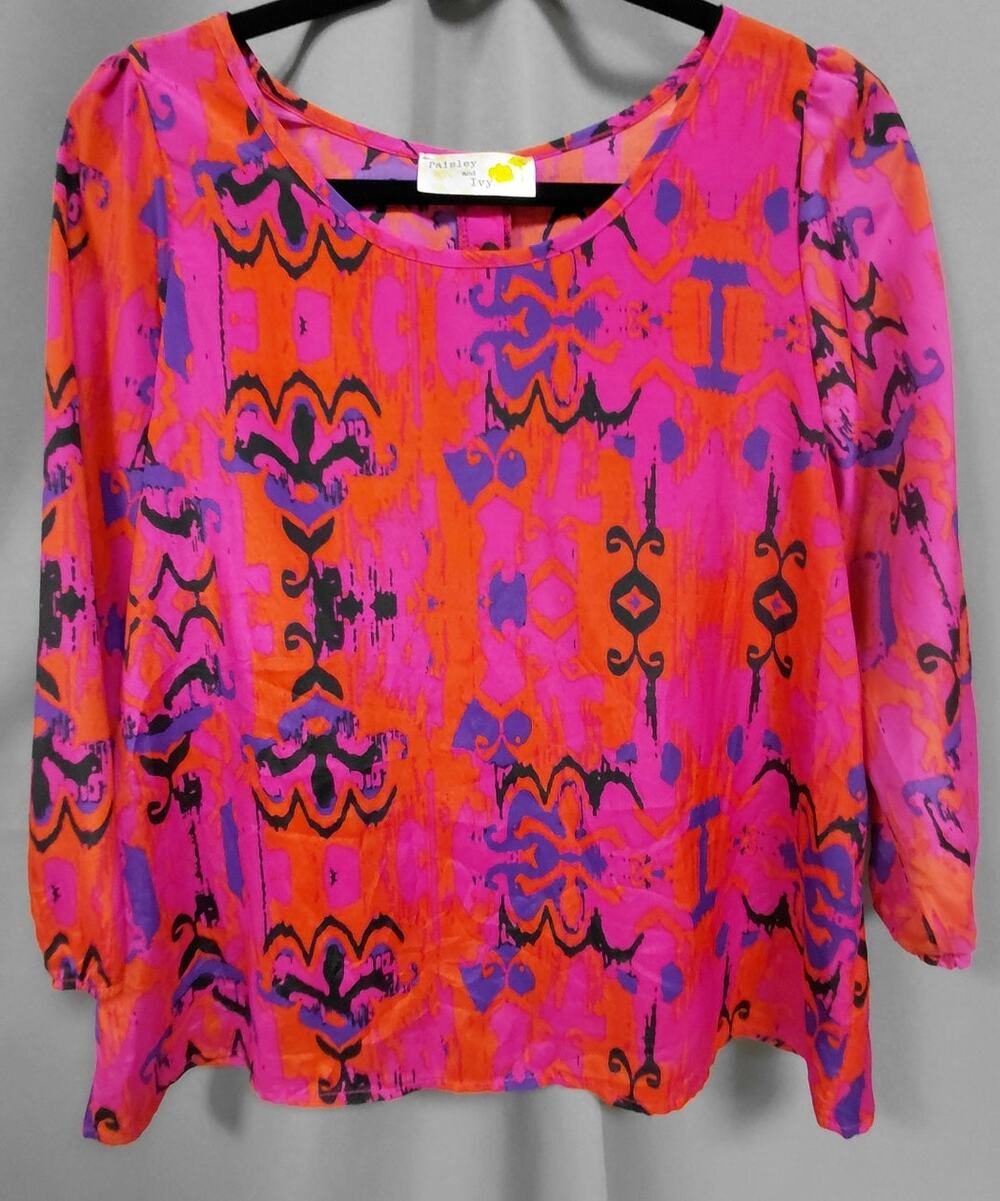 Paisley and Ivy 11129-04 Made in USA Abstract Chiffon Blouse Women Size S